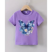 Punıx Kıds Özel Üretim Kelebek  Baskılı  Yeni  Stil  Kız  Çocuk  Ter Tutmayan  Yazlık  T-Shırt