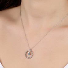 Gumush Swarovski Taşlı Gümüş Çember Tektaş Bayan Kolye