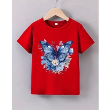 Punıx Kıds  Özel  Üretim  Kelebek  Baskılı  Yeni  Stil  Kız  Çocuk  Ter  Tutmayan  Yazlık  T-Shırt