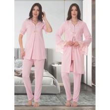Effortt Dvina Effortt Lohusa Sabahlıklı Pijama Takımı Pembe - 9014