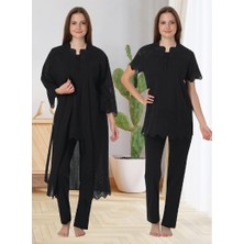 Effortt Dvina Effortt Lohusa Sabahlıklı Pijama Takımı Siyah - 9024