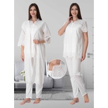 Effortt Dvina Effortt Lohusa Sabahlıklı Pijama Takımı Ekru - 9024