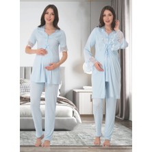 Effortt Dvina Effortt Lohusa Sabahlıklı Pijama Takımı Mavi - 9014