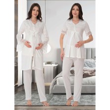 Effortt Dvina Effortt Lohusa Sabahlıklı Pijama Takımı Ekru - 9014