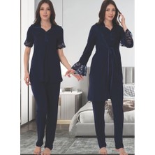 Effortt Dvina Effortt Lohusa Sabahlıklı Pijama Takımı Lacivert - 9014