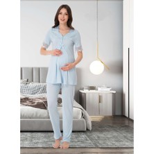 Effortt Dvina Effortt Lohusa Pijama Takımı Mavi - 9012