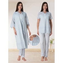 Effortt Dvina Effortt Lohusa Sabahlıklı Pijama Takımı Mavi - 9024