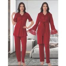 Effortt Dvina Effortt Lohusa Sabahlıklı Pijama Takımı Kırmızı - 9014