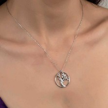 Gumush Swarovski Taşlı Gümüş Hayat Ağacı Bayan Kolye