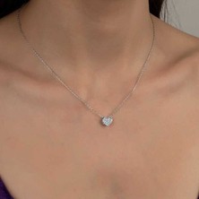 Gumush Swarovski Taşlı Gümüş Kalp Bayan Kolye