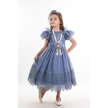 Özel Tasarım Kız Çocuk Abiye Elbise ,saç Aksesuarlı Kız Çocuk Elbise, Doğum Günü Elbisesi