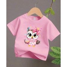 Punıx Kıds Özel Tasarım Tokalı Baykuş  Baskılıyeni  Stil  Kız  Çocuk   Ter  Tutmayan  Yazlık  T-Shırt