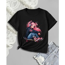 Punıx Kıds Özel Üretim  Kaykaycı  Kız  Baskılı  Yeni  Stil  Kız  Çocuk   Ter   Tutmayan  Yazlık  T-Shırt