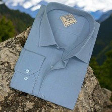 Pamuklu Mavi Uzun Kollu Erkek Gömlek (Slim Fit Kalıp)