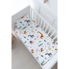 Tuğba Kuğu Anne Yanı Beşik Lastikli Çarşaf Seti - Iconic Serisi - Renkli Geometrik Hayvanlar