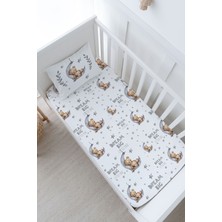 Tuğba Kuğu Bebek Boy Lastikli Çarşaf Seti - For Baby Serisi - Ayda Uyuyan Ayı