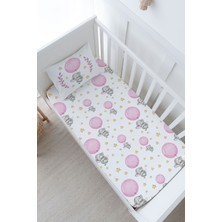 Tuğba Kuğu Bebek Boy Lastikli Çarşaf Seti - For Baby Serisi - Pembe Büyük Balonlu Fil