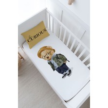 Tuğba Kuğu Anne Yanı Beşik Lastikli Çarşaf Seti - Pure Baby Serisi - Gözlüklü Ayıcık