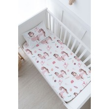 Tuğba Kuğu Bebek Boy Lastikli Çarşaf Seti - For Baby Serisi - Pembe Tütülü Balerin ve Unicorn