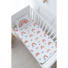 Tuğba Kuğu Bebek Boy Lastikli Çarşaf Seti - Iconic Serisi - Somon Gökkuşağı