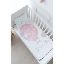 Tuğba Kuğu Bebek Boy Lastikli Çarşaf Seti - Pure Baby Serisi - Bulutlu Pembe Hava Balonu