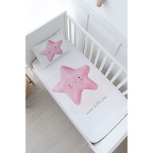 Tuğba Kuğu Bebek Boy Lastikli Çarşaf Seti - Pure Baby Serisi - Pofuduk Pembe Yıldız