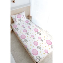 Tuğba Kuğu Tek Kişilik Lastikli Çarşaf Seti - For Baby Serisi - Pembe Büyük Balonlu Fil