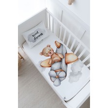 Tuğba Kuğu Bebek Boy Lastikli Çarşaf Seti - Pure Baby Serisi - Uçan Ayı