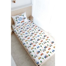 Tuğba Kuğu Tek Kişilik Lastikli Çarşaf Seti - For Baby Serisi - Mavi Çemberde Arabalar