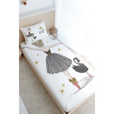 Tuğba Kuğu Tek Kişilik Lastikli Çarşaf Seti - For Baby Serisi - Siyah Kuğulu Balerin