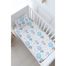 Tuğba Kuğu Anne Yanı Beşik Lastikli Çarşaf Seti (55X95) - For Baby Serisi - Mavi Büyük Balonlu Fil