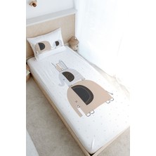 Tuğba Kuğu Tek Kişilik Lastikli Çarşaf Seti - Pure Baby Serisi - Filler ve Evler