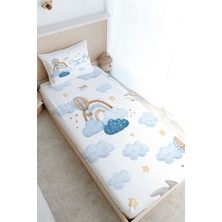 Tuğba Kuğu Tek Kişilik Lastikli Çarşaf Seti - Iconic Serisi - Mavi Bulutlar ve Balon