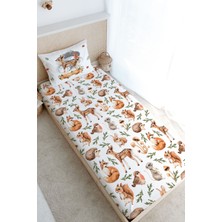 Tuğba Kuğu Tek Kişilik Lastikli Çarşaf Seti - Iconic Serisi - Sonbahar Orman Hayvanları