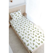 Tuğba Kuğu Tek Kişilik Lastikli Çarşaf Seti - Iconic Serisi - Yeşil Dinazorlar