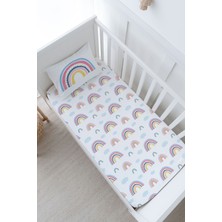 Tuğba Kuğu Anne Yanı Beşik Lastikli Çarşaf Seti (55X95) - For Baby Serisi - Pembe Gökkuşağı