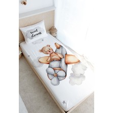 Tuğba Kuğu Tek Kişilik Lastikli Çarşaf Seti - Pure Baby Serisi - Uçan Ayı