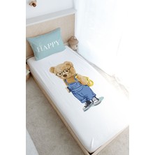 Tuğba Kuğu Tek Kişilik Lastikli Çarşaf Seti - Pure Baby Serisi - Salopetli Ayıcık