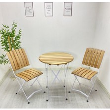 My Metal Dekorasyon Katlanır Metal Natural Ahşap Yuvarlak Masa Sandalye Dolu Demirden(Bahçe-Balkon-Cafe-Otel9-