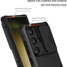 Eabhulie Samsung Galaxy S25 Ultra Kayar Kamera Kapaklı Sağlam Standı Telefon Kılıfı - Siyah (Yurt Dışından)