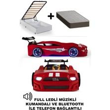 Kırmızı Arabalı Yatak Sport Mst Full Ledli Kumandalı Baza Ortopedik Yatak