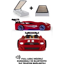 Ferramini Bazalı Kırmızı Arabalı Yatak Mst Full Ledli Kumandalı ve Müzikli