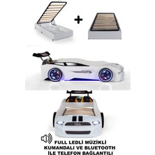 Ferramini Bazalı Beyaz Arabalı Yatak Sport Mst Full Ledli Kumandalı ve Müzikli