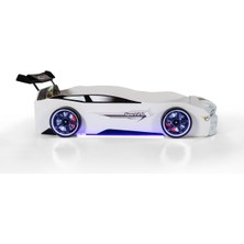 Ferramini Bazalı Beyaz Arabalı Yatak Sport Mst Full Ledli Kumandalı ve Müzikli
