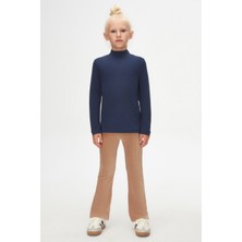 Açık Lacivert Basic Kışlık Yarım Balıkçı Yaka Uzun Kollu Kız Çocuk Tişört