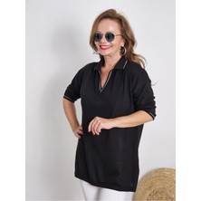 Zunop Kadın Polo Yaka Çizgili Triko Bluz