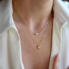 Necati Gün İkili Kalp İncili Kombin Kolye