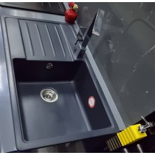 Granite Rising Granit Eviye Mega Geniş Hazne Antrasit 86x50 cm - Tek Göz Damlalıklı Mutfak Eviyesi