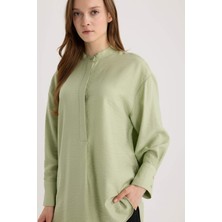 DeFacto Relax Fit Hakim Yaka Basic Düz Uzun Kollu Gömlek Tunik E1757AX25SP