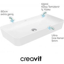 Creavit UL080 Ultra 80 cm Tezgah üstü Çanak Lavabo Beyaz